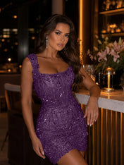 Square-Neck Hand-Beaded Short Homecoming Dress