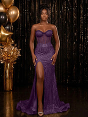 Strapless Sequin-Embellished Mermaid Prom Dress