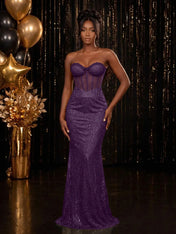 Strapless Sequin-Accented Mermaid Prom Dress with High Slit