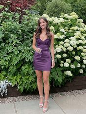 Blue V-neck Beaded Back Tie Short Homecoming Mini Dress