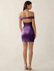 Off-The-Shoulder Ruched Satin Mini Homecoming Dress