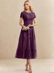 A-line Scoop Tea-Length Tulle Lace Mother of the Bride Dress