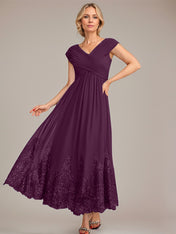 A-line V-Neck Ankle-Length Chiffon Mother of the Bride Dress With Applique Sequins