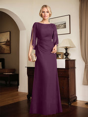 Sheath/Column Scoop Floor-Length Chiffon Mother of the Bride Dress With Pleated Beading