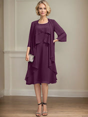 A-line Scoop Knee-Length Chiffon Mother of the Bride Dress With Beading