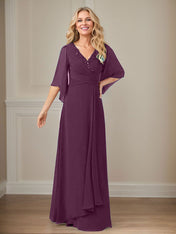A-Line V-Neck Long Sequins Chiffon Mother Dress