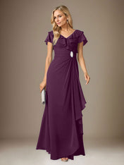 Stormy A-Line V-Neck Ruched Chiffon Dress
