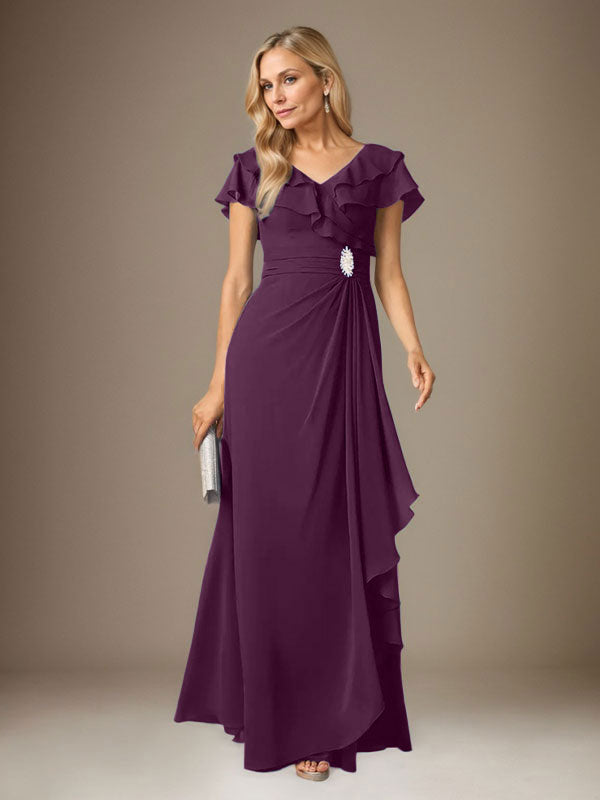 Stormy A-Line V-Neck Ruched Chiffon Dress