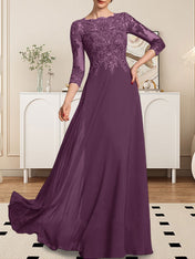 A-line Scoop Floor-Length Lace Chiffon Mother of the Bride Dress With Sequins