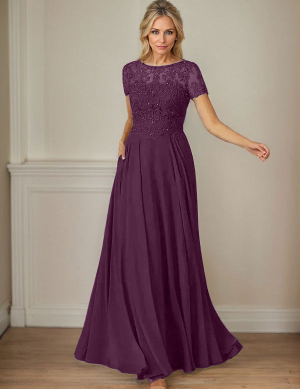 Dark Navy A-Line Boatneck Sequins Chiffon Dress