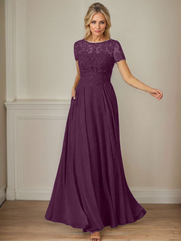 Dark Navy A-Line Boatneck Sequins Chiffon Dress