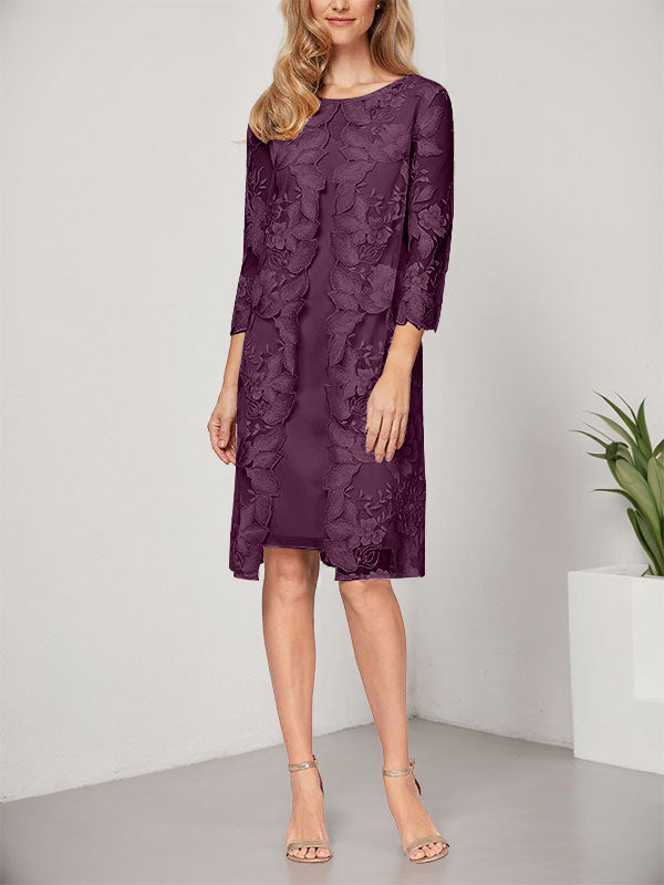 A-line Scoop Knee-Length Chiffon Lace Mother of the Bride Dress With Jacket