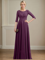 A-line Scoop Illusion Floor-Length Lace Chiffon Mother of the Bride Dress With Sequins