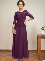 A-line Scoop Illusion Ankle-Length Chiffon Lace Mother of the Bride Dress With Rhinestone Beading