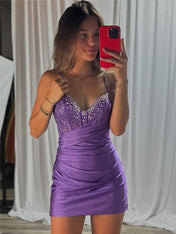 Beaded V Neck Corset Bodice Homecoming Dress