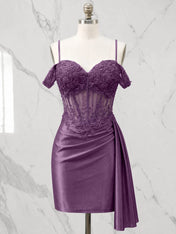 Sweetheart Sheer Corset Mini Dress with Cascading Side Drape Homecoming Dresses