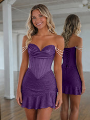 Sweetheart Neck Pearl Strap Beaded Mini Homecoming Dress