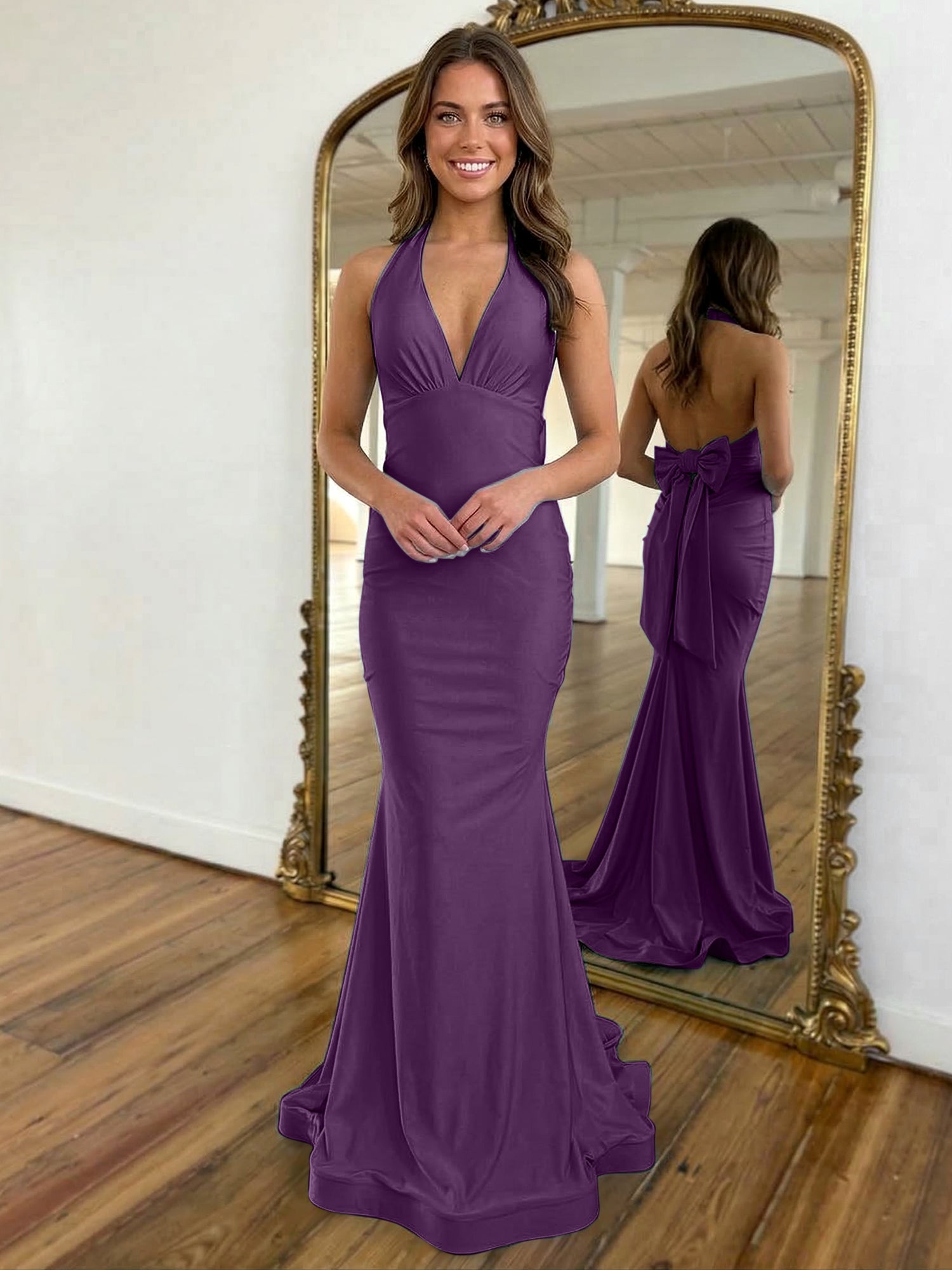 Light Blue Mermaid Halter Backless Long Prom Dress