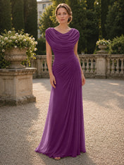 Cowl Neck Mermaid Evening Dresses with Flowing Floor-Length Skirt