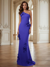 Cream One-Shoulder Prom Dress with Sculptural 3D Floral Appliqués