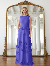 Lavender Boat Neck Formal Gown with Cascading 3D Flowers