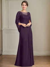 A-Line/Princess Scoop Floor-Length Mother of the Bride Dresses with Pleated & Sequins