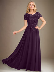 A-Line Scoop Floor-Length Chiffon Mother of the Bride Dress With Applique & Sequins