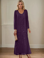 Sheath/Column V-Neck Ankle-Length Mother of the Bride Dresses with Jacket & Sequins