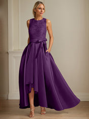 A-Line/Princess Jewel Neck Sleeveless Mother Of The Bride Dresses With Pleats Lace