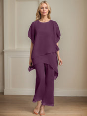 Separates Jumpsuit/Pantsuit Scoop Ankle-Length Chiffon Mother of the Bride Dress