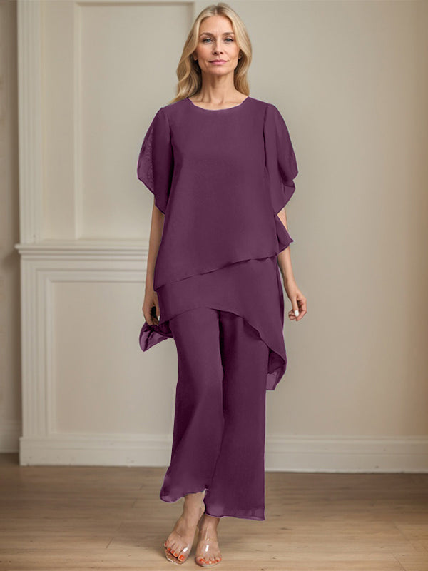 Pantsuit Scoop Ankle-Length Chiffon Mother of the Bride Dress
