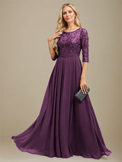 A-Line Scoop Floor-Length Lace Chiffon Mother Of the Bride Dress With Sequins Applique
