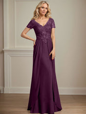 A-line V-Neck Floor-Length Chiffon Lace Mother of the Bride Dress