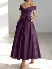 Robe de mère de la mariée coupe A-Line/Princesse, épaules dénudées, sans manches, longueur cheville, avec poches 