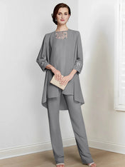 Chiffon Long Sleeves Mother Of The Bride Pantsuits With Jacket