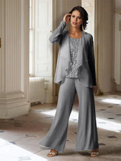 Chiffon Long Sleeves Mother of the Bride Pantsuits with Jacket