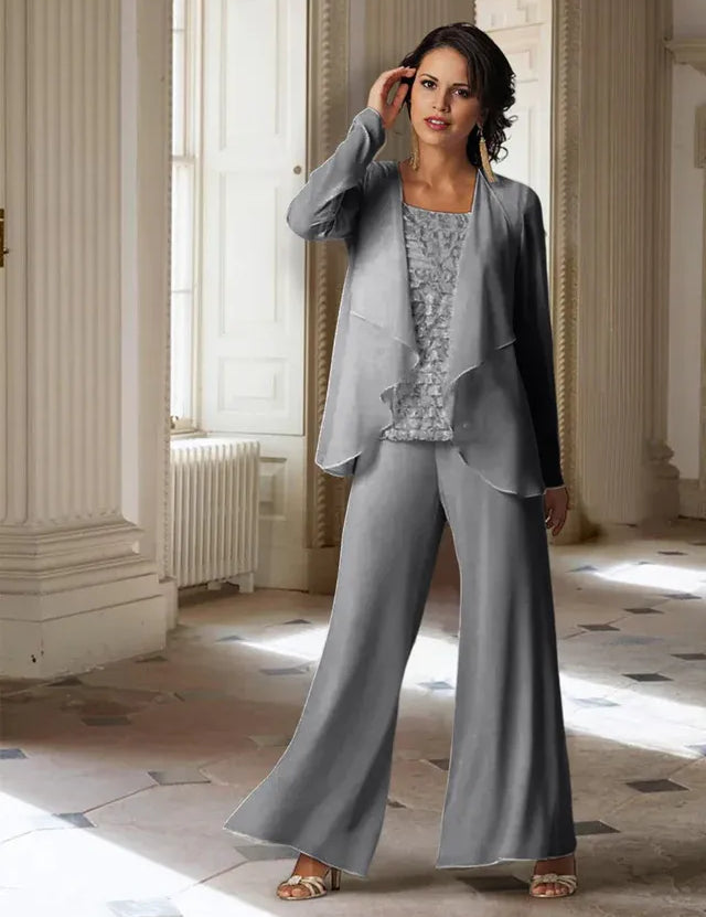 Chiffon Long Sleeves Mother of the Bride Pantsuits with Jacket