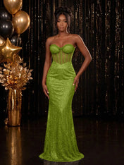 Strapless Sequin-Accented Mermaid Prom Dress with High Slit
