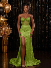 Strapless Sequin-Embellished Mermaid Prom Dress