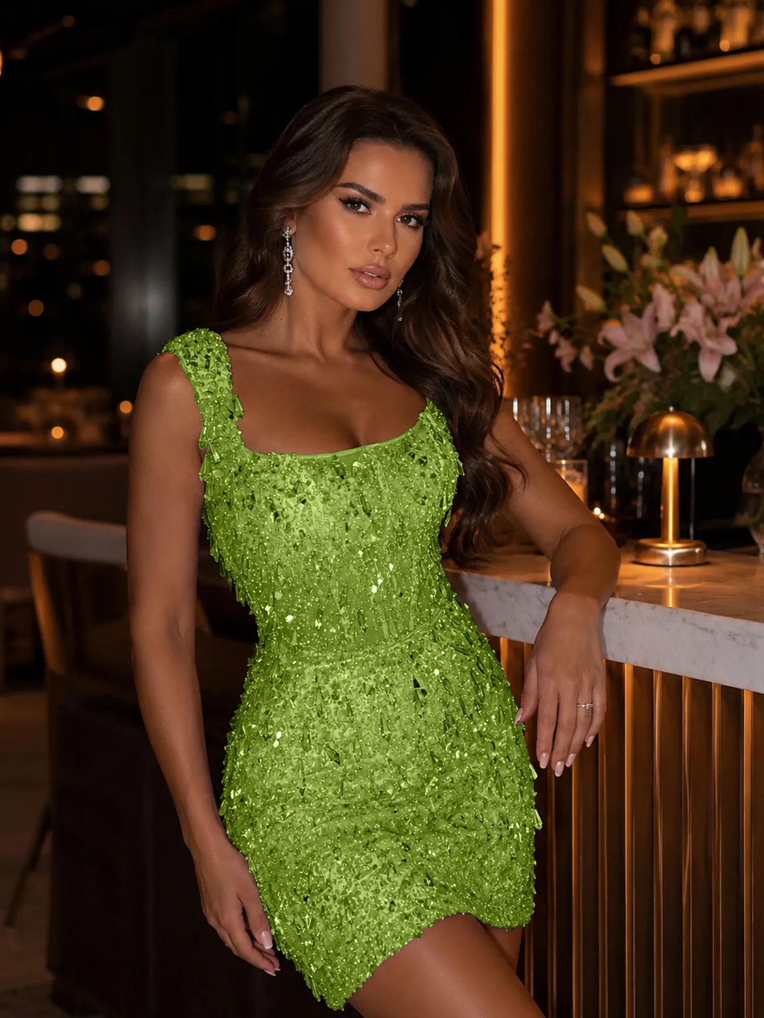 Square-Neck Hand-Beaded Short Homecoming Dress
