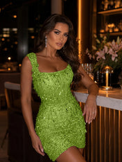 Square-Neck Hand-Beaded Short Homecoming Dress