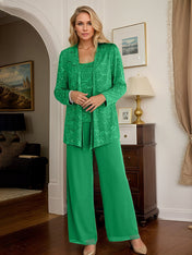 Chiffon Mother of the Bride Pantsuits with Jacket & Sequins