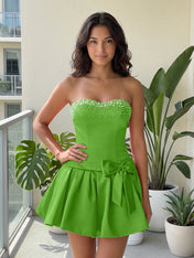Fuchsia Pearl Corset Short Homecoming Dresses Large Waist Bow Lace Up Back