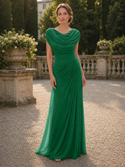 Cowl Neck Mermaid Evening Dresses with Flowing Floor-Length Skirt