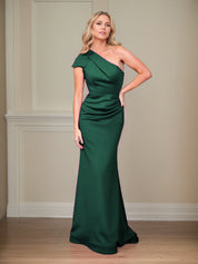 Satin Sheath/Column One Shoulder Short Sleeves Floor Length Mother of the Bride Dresses
