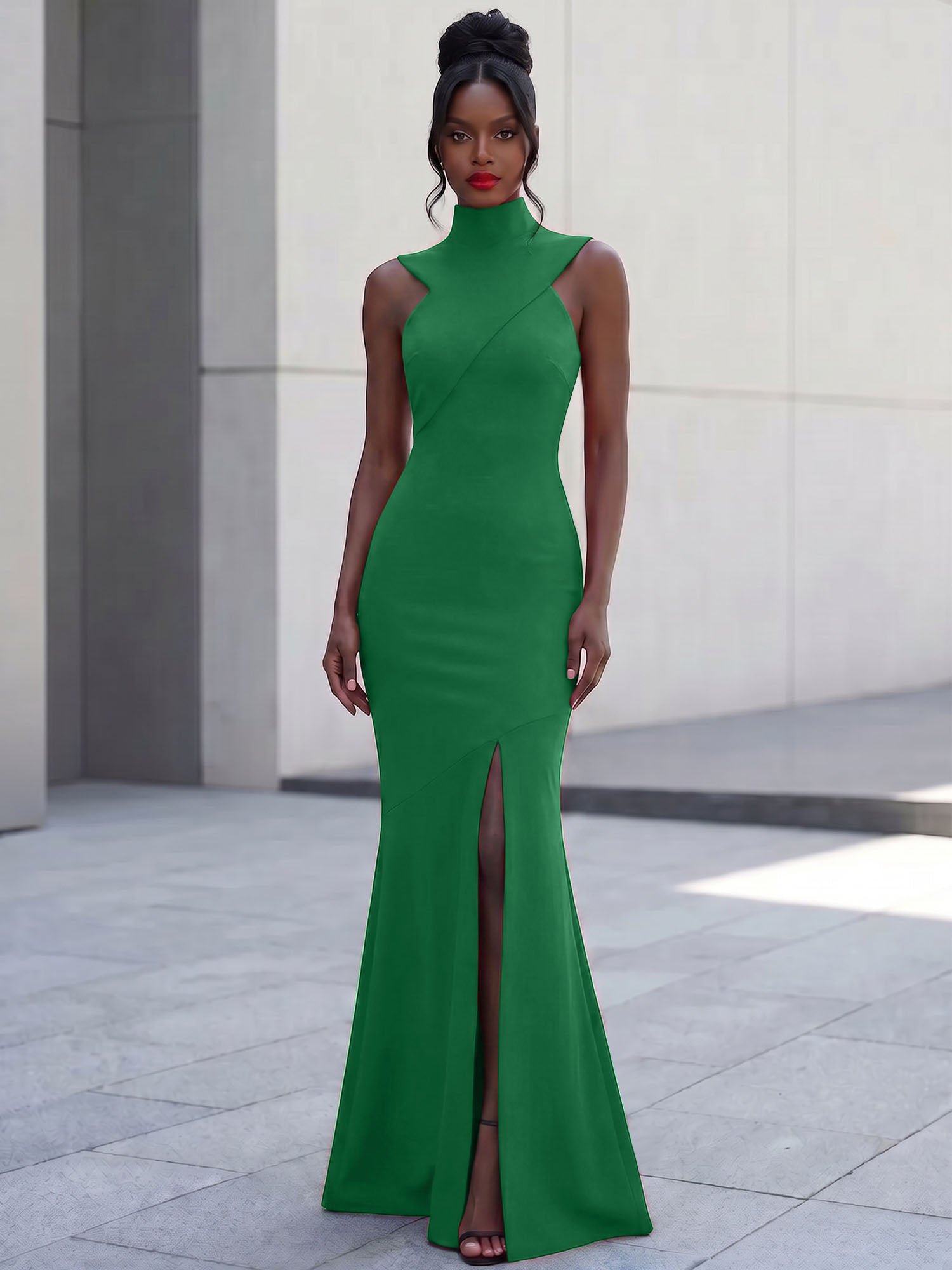 High-Neck Cross-Bodice Sleeveless Maxi Dress