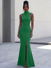 High-Neck Cross-Bodice Sleeveless Maxi Dress