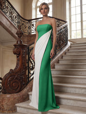 Black White Sheath Strapless Elegant Maxi Formal Dress