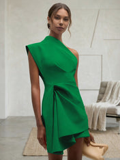 Purplish blue Ruched One Shoulder Sleeveless A-line Mini Homecoming Dress