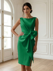 White 3D Bow Sleeveless Sheath Midi Dress Evening Gown
